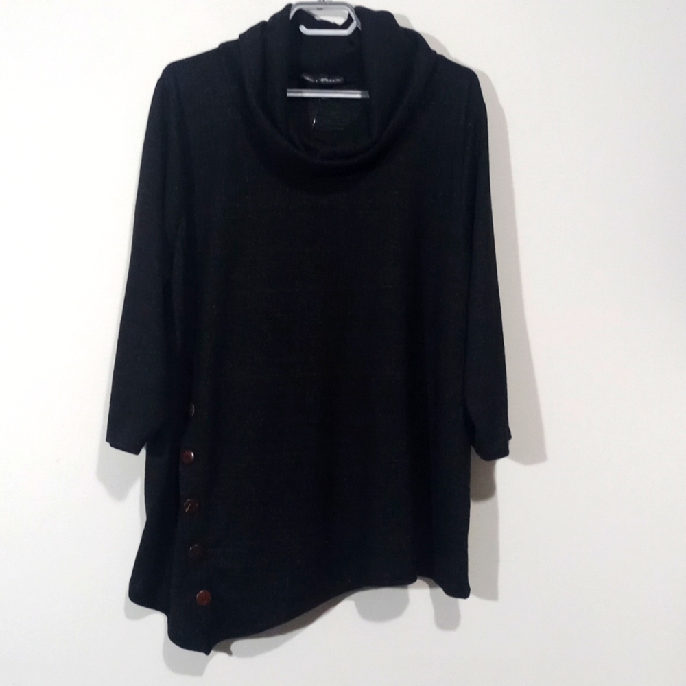 Star Vixen: black elbow-sleeve buttons down the asymmetrical size 2x